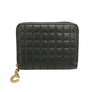 Celine Coin Case Ccharm Black Quilted Round Zipper Leather